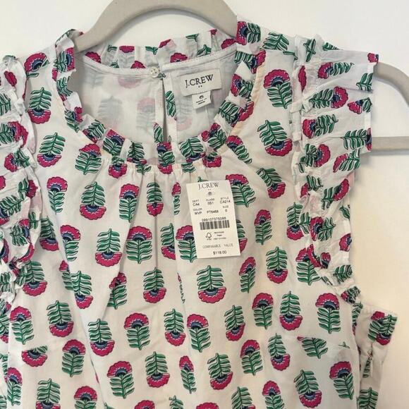 NWT J.Crew Mini Dress With Ruffle Sleeve White Floral Size 6 - Picture 3 of 8